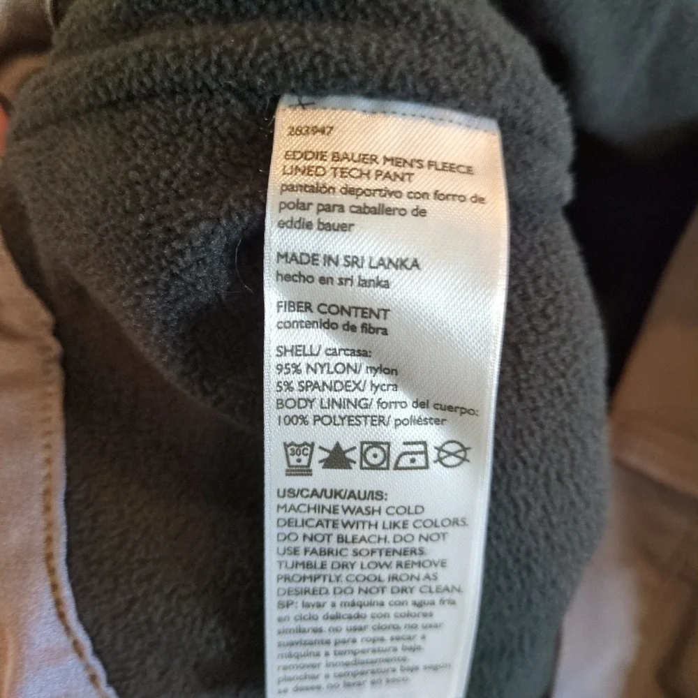 Eddie Bauer Mens Fleece Lined Tech Pants Gray 38x32 Insulated Hiking Outdoor